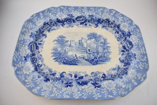 An early 19th century blue and white transfer-printed Dimmock Vignette pattern large platter, c.