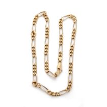 An 18ct yellow gold figaro chain marked .750 Length approx 19cm. Weight 30 grams. 18.5", 47cm. In