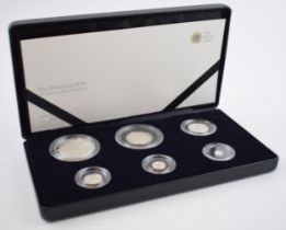 Royal Mint 2016 Britannia silver proof six coin set, boxed with certificate, in cardboard sleeve.