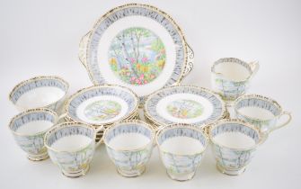 Royal Albert tea ware in the Silver Birch pattern to include 6 cups, 6 saucers, 6 side plates, a