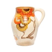 Bizarre by Clarice Cliff Lotus vase with single handle in the Rhodanthe pattern, drip glaze