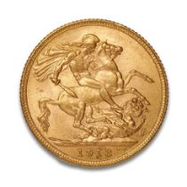 FULL sovereign gold coin, George V, 1918. Mint mark I for India