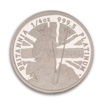 The Britannia 2020 quarter ounce .999 platinum proof coin, 7.85g. Polished wooden box, numbered