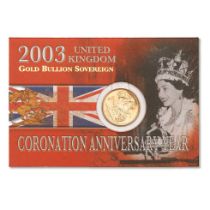 FULL bullion sovereign gold coin 2003, sealed card and envelope.