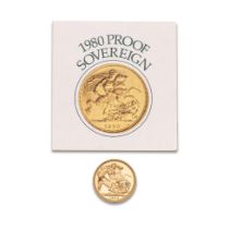 FULL proof sovereign gold coin 1980, with certificate.
