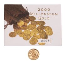 FULL proof sovereign gold coin 2000, with numbered certificate.