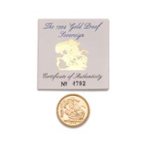 FULL proof sovereign gold coin 1994, with numbered certificate.