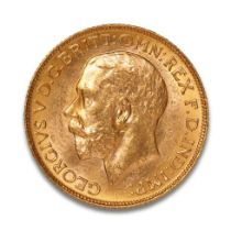 FULL sovereign gold coin, George V, 1911. Mint mark C for Canada.