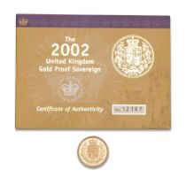 FULL proof sovereign gold coin 2002, with numbered certificate.