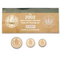 2002 Three coin proof gold sovereign set comprising £2 / double sovereign, full sovereign & half