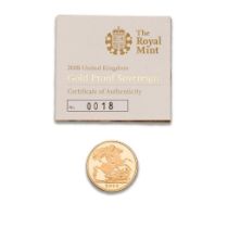 FULL proof sovereign gold coin 2008, with numbered certificate.