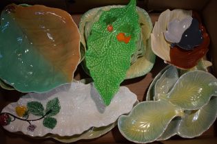 A tray of mixed ceramics to include cabbage ware by manufacturers Crown Devon and Carlton Ware and