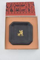 Boxed Wedgwood Egyptian Collection black pin tray with gold relief Sphinx. In good condition with no