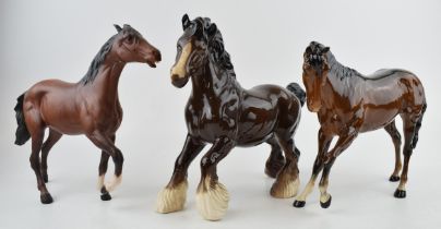 Beswick horse to include a brown cantering shire (RD backstamp), gloss brown Spirit of Youth and