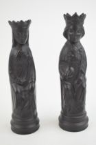 Wedgwood Black Basalt King and Queen chess pieces (2), 15cm tall. In good condition with no