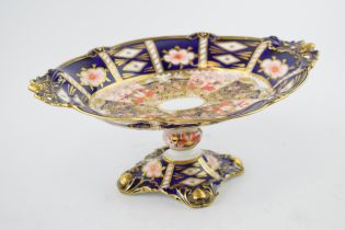 Royal Crown Derby Imari cakestand with acorn handles, 27cm wide (restored).