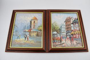 Burnett, oil on board. A pair of Paris street scenes c1960s. 19cm x 25cm. In good original