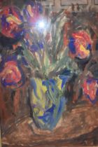 Original watercolour. Unknown French artist. Still life of flowers in a vase in an impressionist