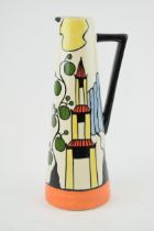 Lorna Bailey tall Art Deco inspired jug in the Pagoda Garden design, with Old Ellgreave backstamp,