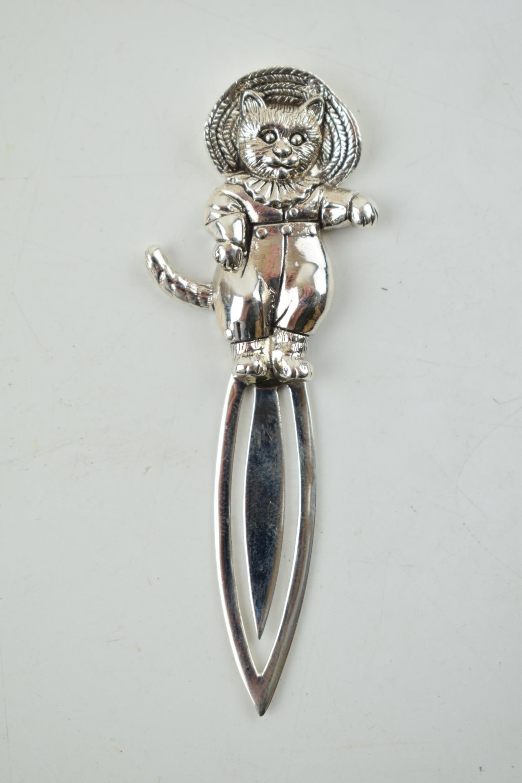 Sterling silver bookmark in the form of Tom Kitten, 7cm long. Modern.