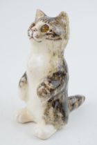 Winstanley pottery cat, standing on its hind legs, with glass eyes, 15cm tall. In good condition,