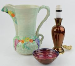 A Carlton Ware jug c1930s together with a Carlton Ware bowl and Rouge Royale lamp base. (3) In