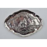 Hallmarked silver embossed pin tray with a romantical scene amongst sheep, London 1904, 33.6