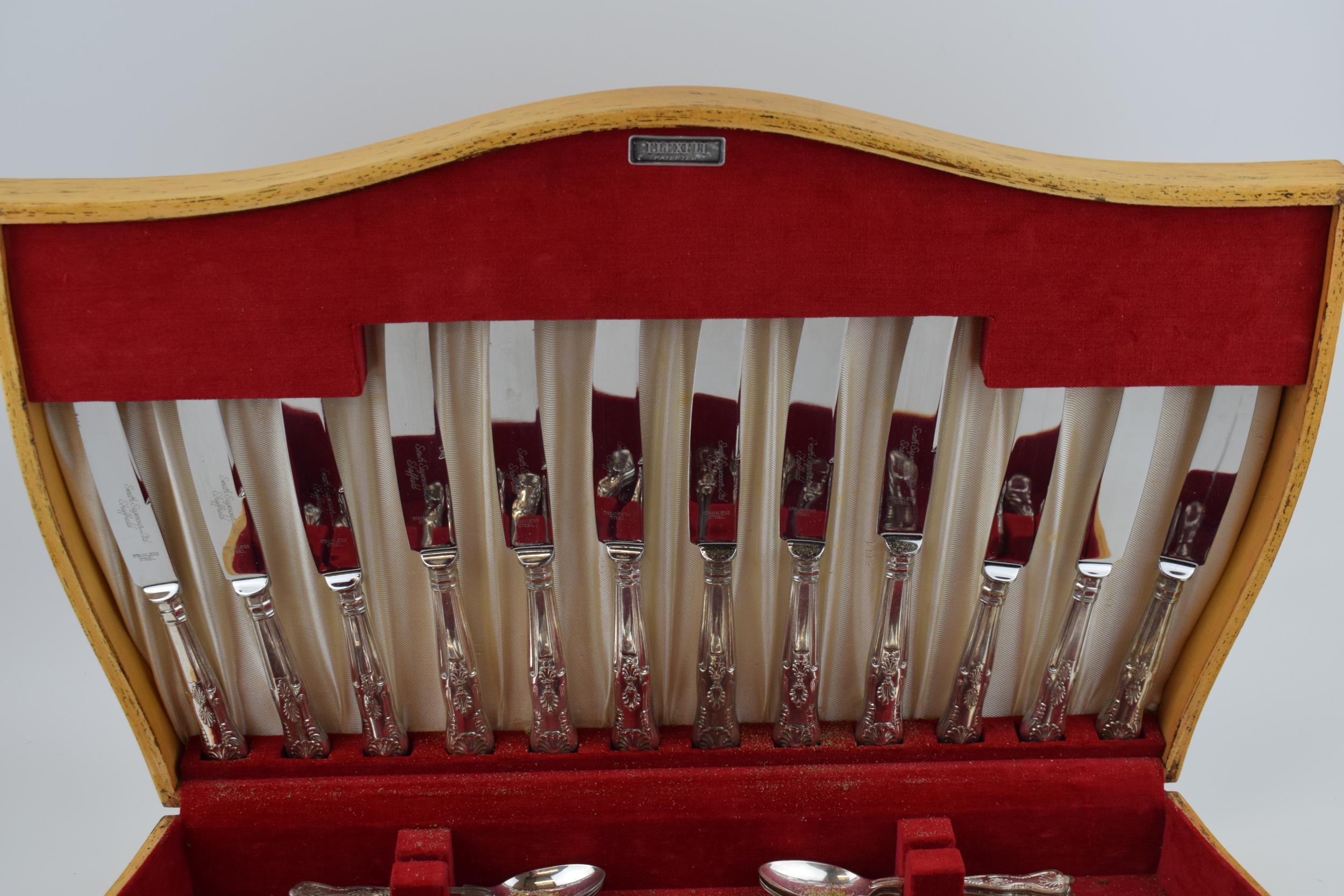 A wooden cased Flexeit stainless steel cutlery canteen, circa 62 pieces, to include serving - Image 2 of 3