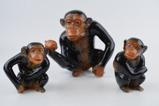 A trio of Sylvac chimps (3), tallest 17cm tall. In good condition with no obvious damage or