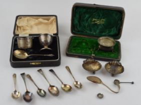 A collection of antique hallmarked silver items to include spoons, christening cup and similar