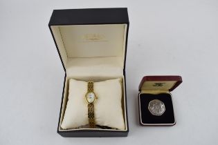 Boxed gold plated Rotary ladies wristwatch with Mother of Pearl dial, untested, with a cased Royal