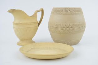 A pair of late 18th century / early 19th century cane ware pottery items, probably by Wedgwood, to