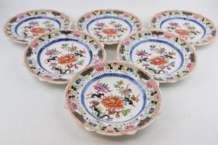 A set of six early 19th century Masons Ironstone China transfer-printed and hand-painted moulded