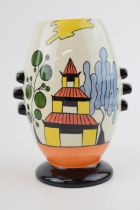 Lorna Bailey large vase in the Pagoda Garden design, with Old Ellgreave backstamp, stepped