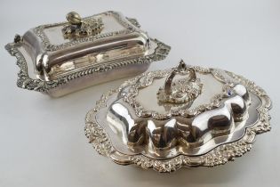 A good quality pair of silver plated entree dishes, with ornate decoration, one by Walker and