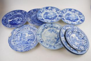 A group of early 19th century British blue and white transfer printed plates, to include Rogers,