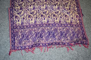 100% Yak Wool shawl, made by 'Tibet Handloom Shawls'. Pink and purple colour way with reversible