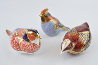 Three Royal Crown Derby bird paperweights, Waxwing modelled by Robert Jefferson decoration design by