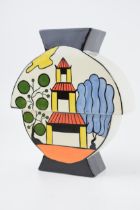 Lorna Bailey Old Ellgreave Art Deco inspired vase with Pagoda Garden decoration, 20cm tall. In