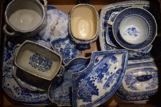 A group of early 19th century British blue and white transfer printed pottery wares to include