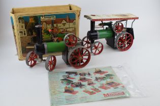 Two Mamod Traction Engine, live steam vintage toys together with a Mamod box, catalogue and