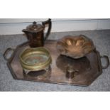 A collection of silver-plated items to include a large Art Deco tray together with a teapot and