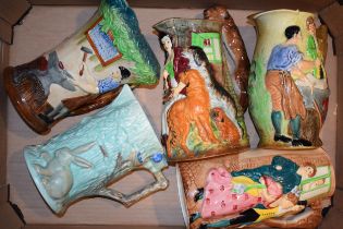 A good collection of Burleigh Ware hand painted jugs to include a Gretna Green jug, Sally in our