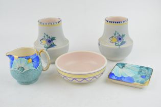 A collection of Poole Pottery squat vases and geometric design bowl together with Grays Pottery