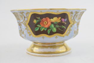 A mid-19th century hand-painted porcelain footed bowl with raised and jeweled vignettes of floral