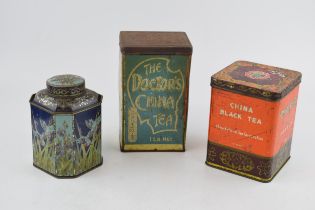 A collection of vintage tea tins to include a Mazzawattee tin, The Doctor's China Tea and a China