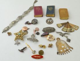 A good collection of vintage and antique costume jewellery, enamel badges, silver ballroom dancing