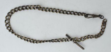 An antique silver graduated Albert chain with hallmarks to every link. T bar and lobster claw clasp.