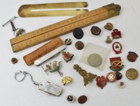 A good collection of small items to include mother of pearl handled Sheffield penknife in leather