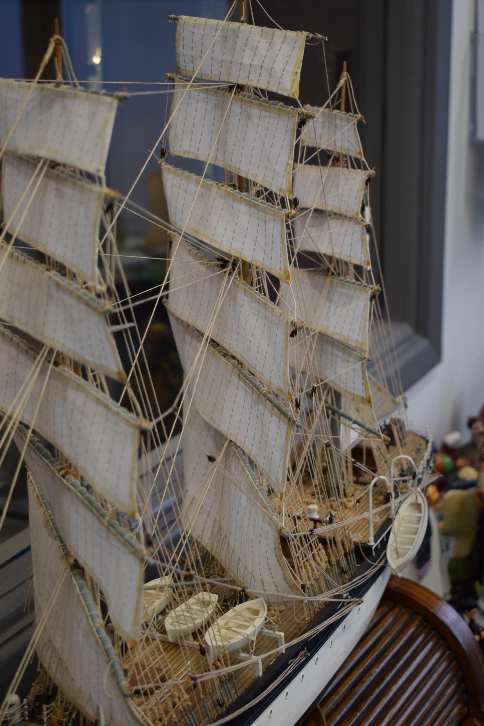 Kit built model of a sailing vessel / galleon, with German flag, mounted onto wooden stand, mostly - Image 4 of 10